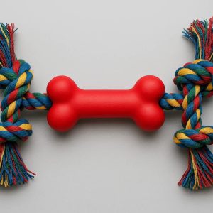 Knotted Rope Tug Toy with Rubber Bone Center