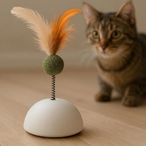 Interactive Cat Toy with Catnip and Feathers Attached